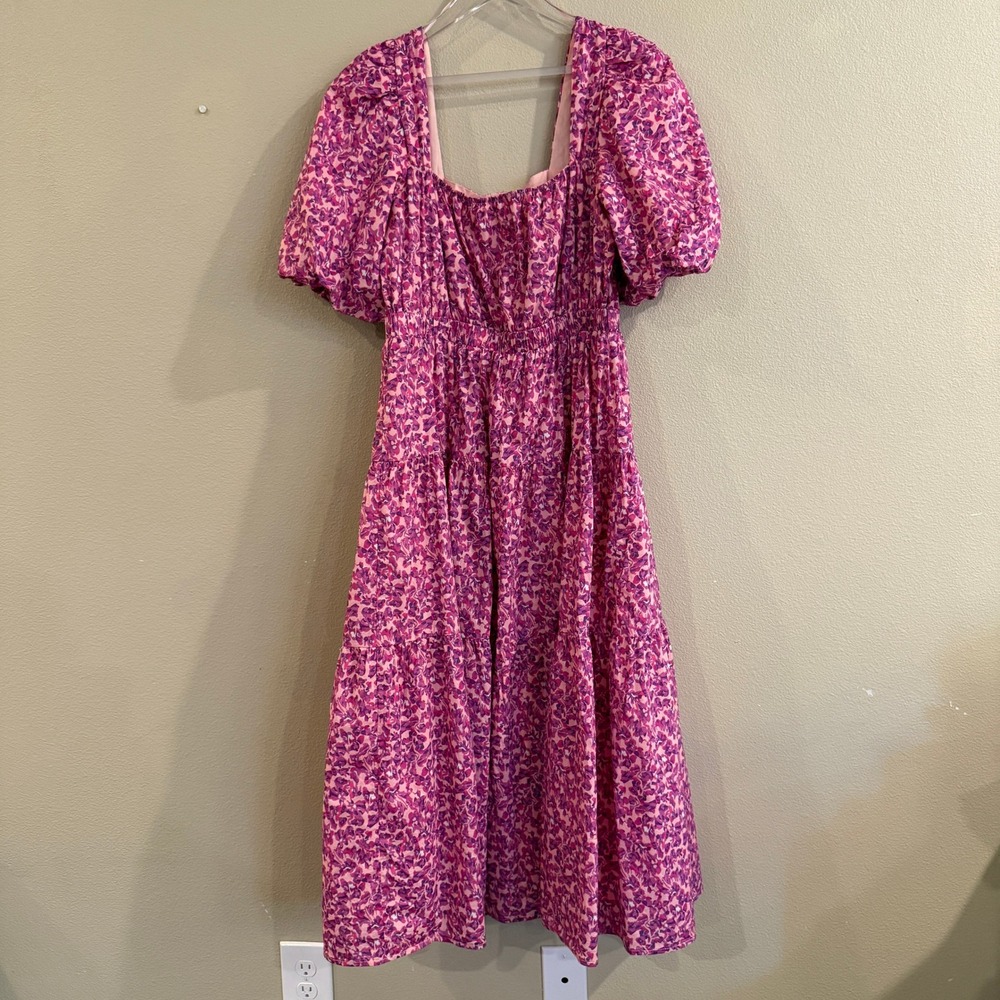 Hyacinth House Estella Midi Dress Women L Pink Floral Puff Sleeve Cottagecore - Picture 7 of 16